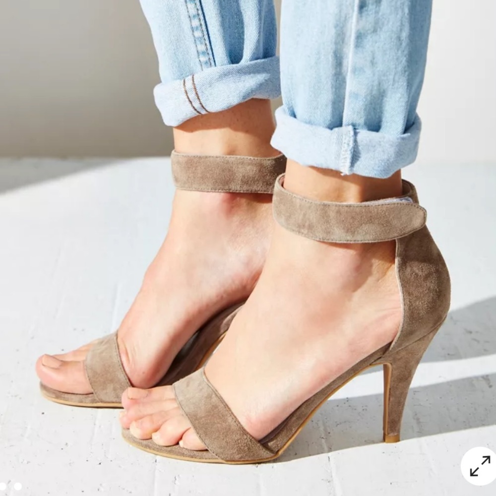 Jeffrey Campbell Great Moments Hough Tan Suede Ankle Strap Heels Pumps Size 9.5